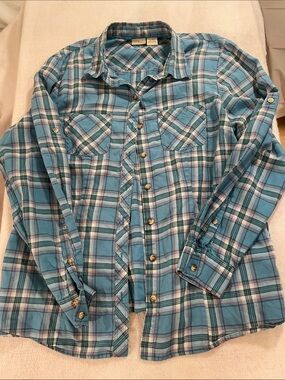 L.L. Bean Teal and White Plaid Button-Down Shirt